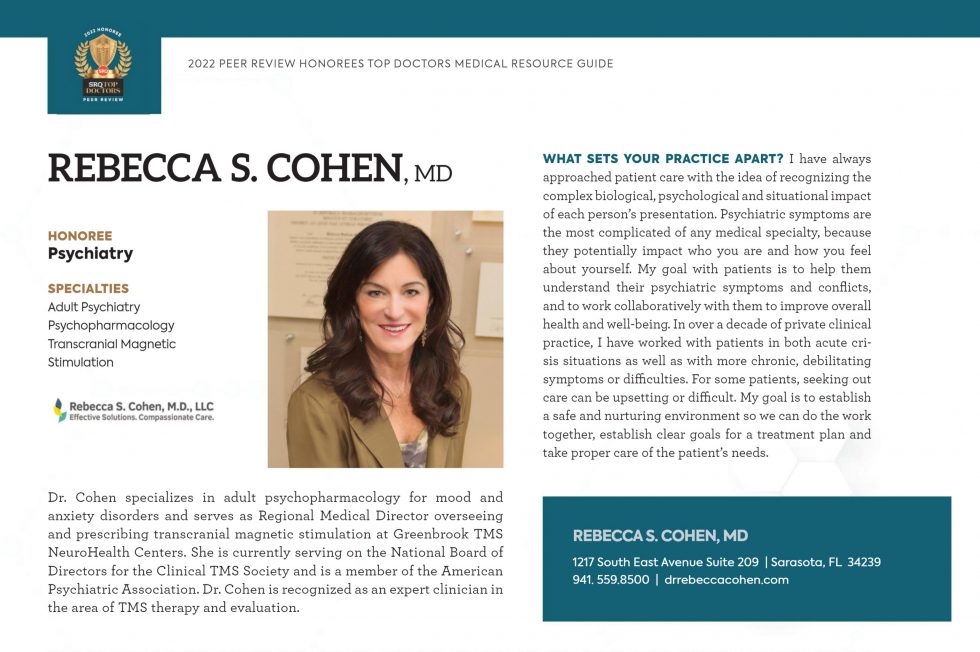 Dr Cohen is Recognized in SRQ Magazine Top Doctors 2022
